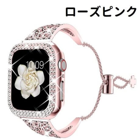 [MO044] ★Apple Watch belt 38mm/41mm/42mm/40mm/44mm/45mm★ アップルウォッチ バンパーケース+替えベルト ブレスレット ラインストーン 高見え