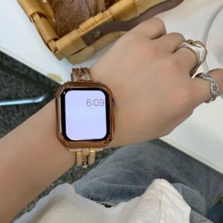 [MO225] ★Apple Watch belt 38mm/40mm/41mm/42㎜/44mm/45mm ★ アップルウォッチ 替えベルト 2本ライン ラインストーン メタル ステンレススチール