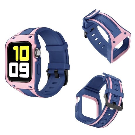 [MO147] ★Apple Watch belt 42mm/44mm★ アップルウォッチ 替えベルト シリコン バンパーバンド一体型 高見え バイカラー