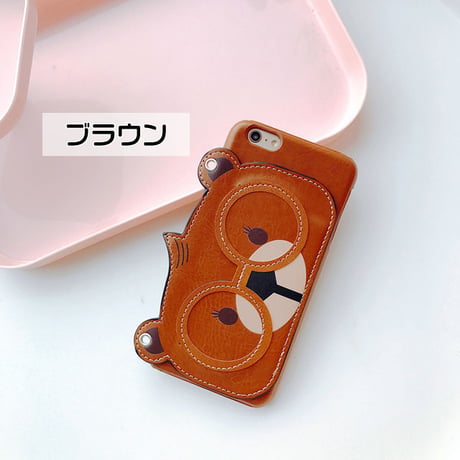 [NW362]  ★ iPhone 6 / 6s / 6Plus / 6sPlus / 7 / 7Plus / 8 / 8Plus ★ シェルカバー ケース 眼鏡 グラス くま ベア レザー 調