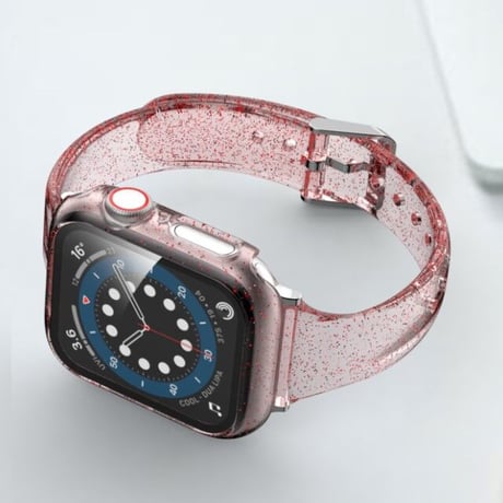 [MO106] ★Apple Watch belt 38mm/42mm/40mm/44mm★ アップルウォッチ バンパーケース+替えベルト セット キラキラ ラメ クリアストラップ シリコン