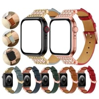 [MO247] ★Apple Watch belt 38mm/40mm/41mm/42mm/44mm/45㎜ ★ アップルウォッチ 替えベルト フェイクパール ラインストーン レザー 異素材ミックス