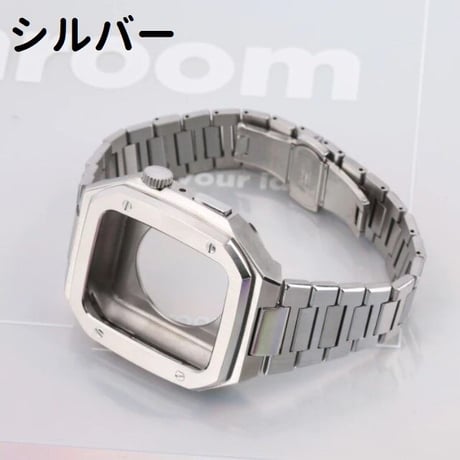 [MO034] ★Apple Watch belt 44mm/45mm★ アップルウォッチ バンパーケース+替えベルト セット ステンレス フルメタル 高見え シンプル