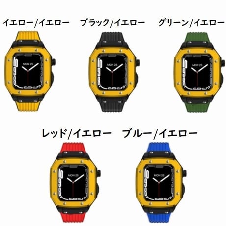 [MO101] ★Apple Watch belt 44mm/45mm★ アップルウォッチ メタルバンパーケース+ラバーベルト セット ハイブリッドデザイン バイカラー