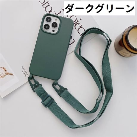 [MO197] ★iPhone7/8/SE(第2.3世代)/12/13/Pro/Pro Max/mini★ iPhoneケース ショルダー 幅広ストラップ シェル型 シリコン ナイロン シンプル
