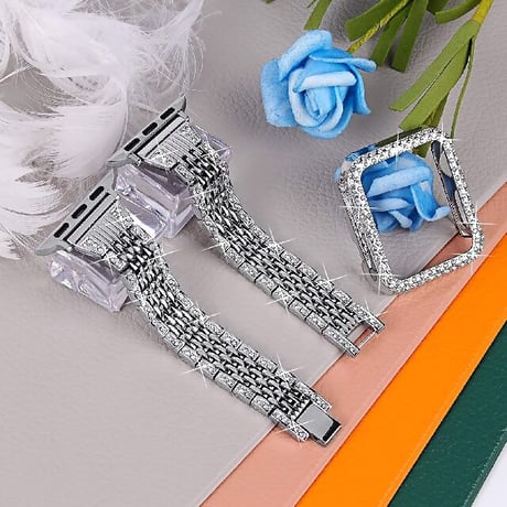 [MO070] ★Apple Watch belt 38mm/40mm/41mm/42mm/44mm/45mm★ アップルウォッチ バンパーケース+替えベルト セット ブレスレット ラインストーン
