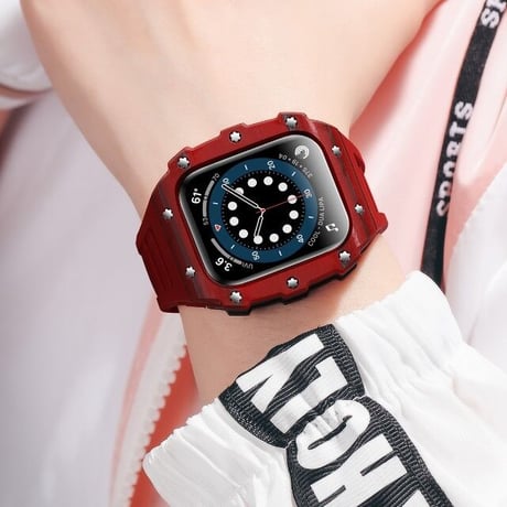 [MO102] ★Apple Watch belt 40mm/41mm/44mm/45mm★ アップルウォッチ バンパーケース+ラバーベルト セット カーボンファイバー ワンカラー ハイブリッド