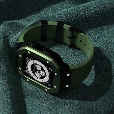 [MO101] ★Apple Watch belt 44mm/45mm★ アップルウォッチ メタルバンパーケース+ラバーベルト セット ハイブリッドデザイン バイカラー
