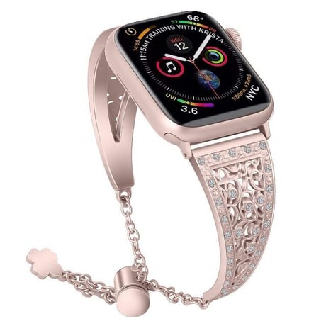 [MO104] ★Apple Watch belt 38mm/41mm/42mm/40mm/44mm/45mm★ アップルウォッチ 替えベルト 高見え ブレスレット ラインストーン クローバーチャーム