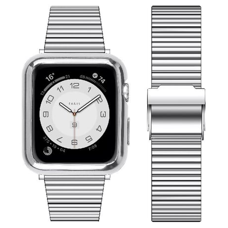 [MO041] ★Apple Watch belt 38mm/41mm/42mm/40mm/44mm/45mm★ アップルウォッチ バンパーケース+スチールバンド 替えベルト メタル スタイリッシュ