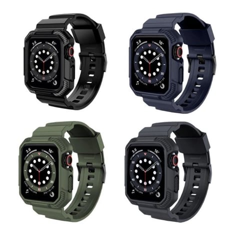 [MO215] ★Apple Watch belt 38mm/41mm/42mm/40mm/44mm/45mm ★ アップルウォッチ バンパーバンド一体型 シリコン プロテクター ダークカラー 防水