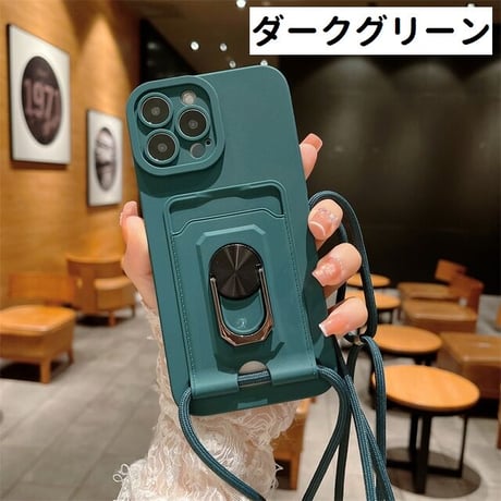 [MO178] ★iPhone7/8/SE(第2.3世代)/12/13/Pro/Pro Max★ iPhoneケース ショルダー ストラップ シェル型 シリコン カード収納 スマホリング