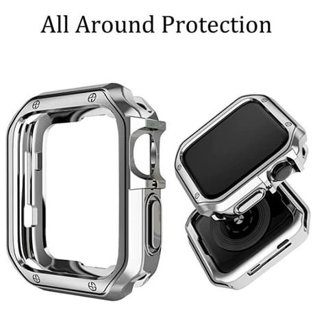 [MO073] ★Apple Watch belt 38mm/40mm/41mm/42mm/44mm/45mm★ アップルウォッチ バンパーケース+ステンレスベルト セット メタリック スタイリッシュ