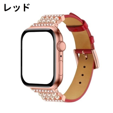 [MO247] ★Apple Watch belt 38mm/40mm/41mm/42mm/44mm/45㎜ ★ アップルウォッチ 替えベルト フェイクパール ラインストーン レザー 異素材ミックス