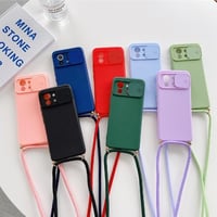 [MO200] ★iPhone7/8/SE(第2.3世代)/12/13/Pro/Pro Max/mini★ iPhoneケース ショルダー ストラップ シェル型 シリコン 開閉式カメラカバー シンプル