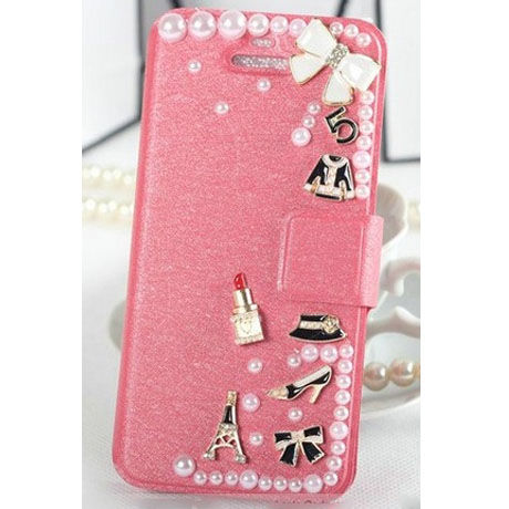 【TH023】★ iPhone 5 / 5s ★ パリ の エスプリ ♪ シルキー おしゃれ デコ ( シャンパン　ゴールド シルキー　ピンク シルキー　ホワイト ブルー ローズ ) かわいい きれい キュート パール リップ リボン