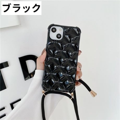 [MO196] ★iPhone7/8/SE(第2.3世代)/12/13/Pro/Pro Max/mini★ iPhoneケース ショルダー ストラップ シェル型 シリコン キルティング風 立体
