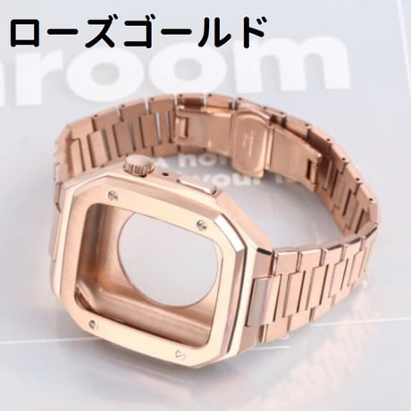 [MO034] ★Apple Watch belt 44mm/45mm★ アップルウォッチ バンパーケース+替えベルト セット ステンレス フルメタル 高見え シンプル