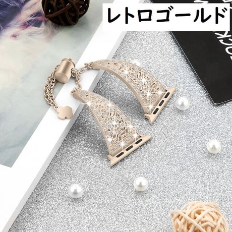 [MO104] ★Apple Watch belt 38mm/41mm/42mm/40mm/44mm/45mm★ アップルウォッチ 替えベルト 高見え ブレスレット ラインストーン クローバーチャーム