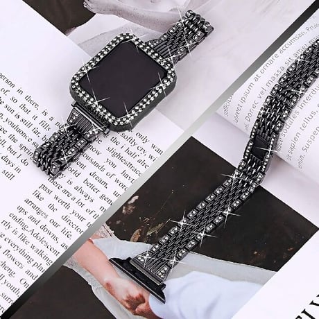 [MO070] ★Apple Watch belt 38mm/40mm/41mm/42mm/44mm/45mm★ アップルウォッチ バンパーケース+替えベルト セット ブレスレット ラインストーン
