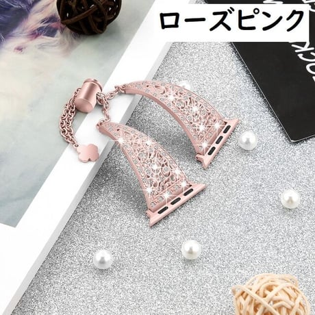 [MO104] ★Apple Watch belt 38mm/41mm/42mm/40mm/44mm/45mm★ アップルウォッチ 替えベルト 高見え ブレスレット ラインストーン クローバーチャーム