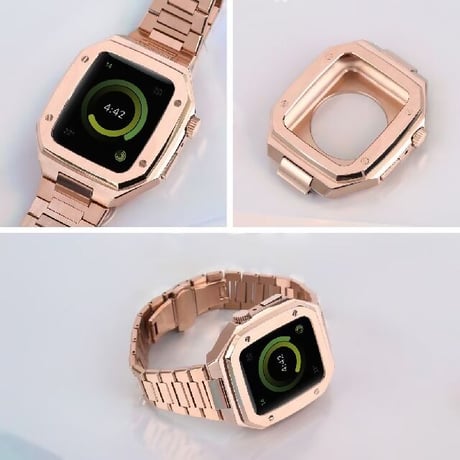 [MO034] ★Apple Watch belt 44mm/45mm★ アップルウォッチ バンパーケース+替えベルト セット ステンレス フルメタル 高見え シンプル