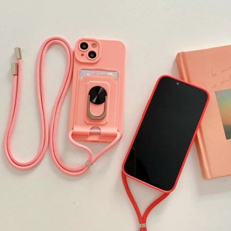 [MO178] ★iPhone7/8/SE(第2.3世代)/12/13/Pro/Pro Max★ iPhoneケース ショルダー ストラップ シェル型 シリコン カード収納 スマホリング