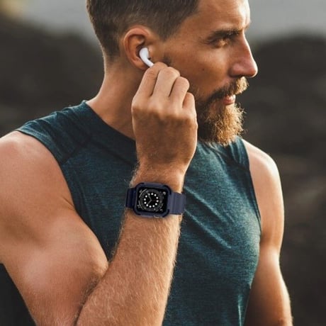 [MO215] ★Apple Watch belt 38mm/41mm/42mm/40mm/44mm/45mm ★ アップルウォッチ バンパーバンド一体型 シリコン プロテクター ダークカラー 防水