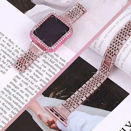 [MO070] ★Apple Watch belt 38mm/40mm/41mm/42mm/44mm/45mm★ アップルウォッチ バンパーケース+替えベルト セット ブレスレット ラインストーン
