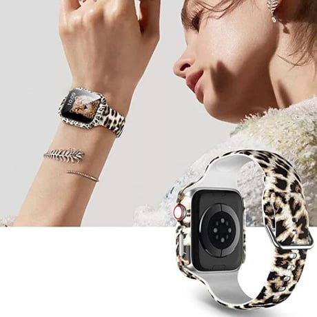[MO126] ★Apple Watch belt 38mm/42mm/40mm/44mm★ アップルウォッチ バンパーケース+シリコンベルト セット プリント アニマル 花柄
