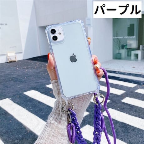 [MO177] ★iPhone7/8/SE(第2.3世代)/12/13/Pro/Pro Max/mini★ iPhoneケース ショルダー ハンドストラップ シェル型 クリア チェーン