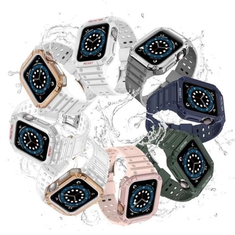 [MO054] ★Apple Watch belt 38mm/41mm/42mm/40mm/44mm/45mm★ アップルウォッチ バンパーケース+替えバンド プロテクター シリコンベルト 高見え