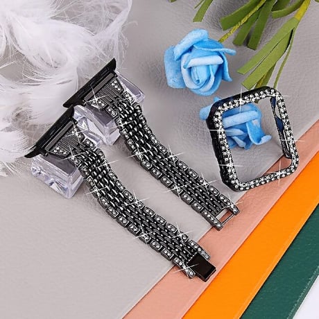 [MO070] ★Apple Watch belt 38mm/40mm/41mm/42mm/44mm/45mm★ アップルウォッチ バンパーケース+替えベルト セット ブレスレット ラインストーン