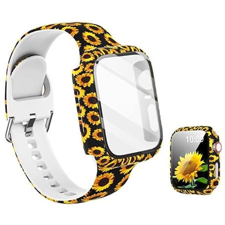 [MO126] ★Apple Watch belt 38mm/42mm/40mm/44mm★ アップルウォッチ バンパーケース+シリコンベルト セット プリント アニマル 花柄