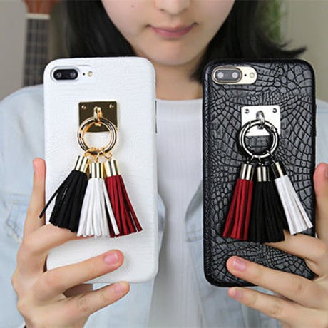 [KS022]★ iPhone 6 / 6Plus / 7 / 7Plus ★ シェル型 ケース ( ブラック ホワイト ) 3色 タッセル クロコダイル 模様 iPhoneケース
