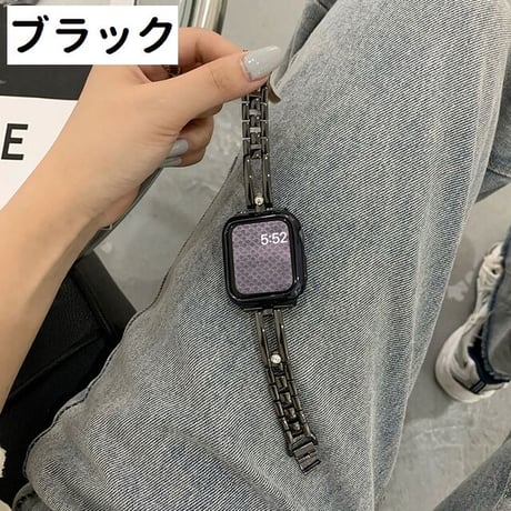 [MO225] ★Apple Watch belt 38mm/40mm/41mm/42㎜/44mm/45mm ★ アップルウォッチ 替えベルト 2本ライン ラインストーン メタル ステンレススチール