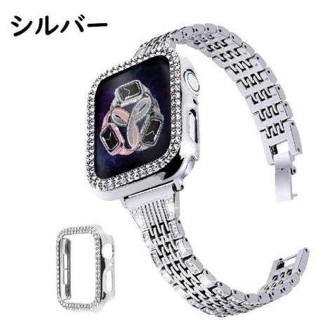 [MO070] ★Apple Watch belt 38mm/40mm/41mm/42mm/44mm/45mm★ アップルウォッチ バンパーケース+替えベルト セット ブレスレット ラインストーン