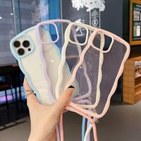 [MO185] ★iPhone7/8/SE(第2.3世代)/12/13/Pro/Pro Max/mini★ iPhoneケース ショルダー シェル型 モコモコ クリア 縁取り パステルカラー