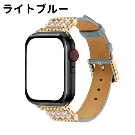 [MO247] ★Apple Watch belt 38mm/40mm/41mm/42mm/44mm/45㎜ ★ アップルウォッチ 替えベルト フェイクパール ラインストーン レザー 異素材ミックス