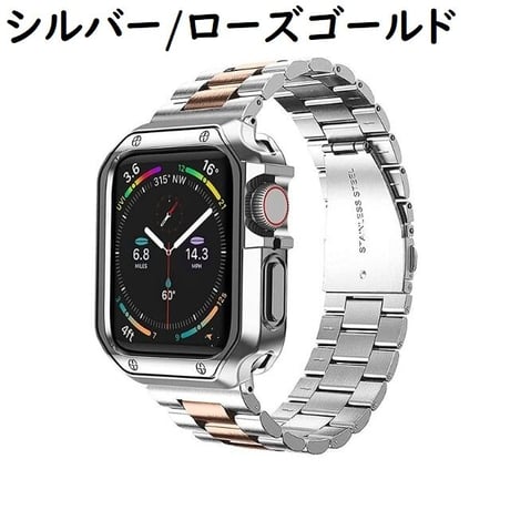 [MO074] ★Apple Watch belt 38mm/40mm/41mm/42mm/44mm/45mm★ アップルウォッチ TPUバンパーケース+ステンレスベルト ラインアクセント ワンカラー