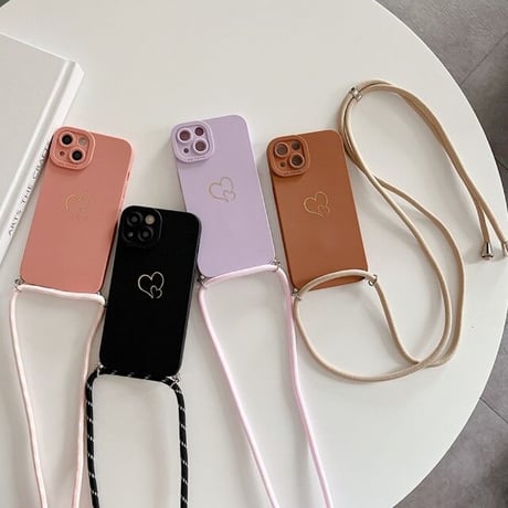 [MO187] ★iPhone7/8/SE(第2.3世代)/12/13/Pro/Pro Max/mini★ iPhoneケース ショルダー ストラップ シェル型 シリコン ハート カメラ保護