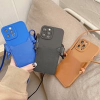 [MO192] ★iPhone7/8/SE(第2.3世代)/12/13/Pro/Pro Max/mini★ iPhoneケース ショルダー ストラップ シェル型 シリコン レザーポケット 異素材MIX