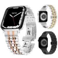 [MO207] ★Apple Watch belt 38mm/42mm/40mm/44mm★ アップルウォッチ 替えベルト メタリック ステンレススチール ワンカラー ラインアクセント ビジネスシーン