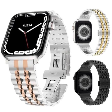 [MO207] ★Apple Watch belt 38mm/42mm/40mm/44mm★ アップルウォッチ 替えベルト メタリック ステンレススチール ワンカラー ラインアクセント ビジネスシーン