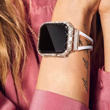 [MO240] ★Apple Watch Bumper case 38mm/40mm/42mm/44mm ★ アップルウォッチ バンパーケース ラインストーン メタリックカラー クリア プラスチック