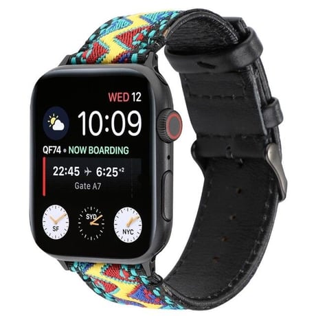 [MO236] ★Apple Watch belt 38mm/40mm/42mm/44mm ★ アップルウォッチ 替えベルト 刺繍 民族調 エスニック レザー ヴィンテージ風