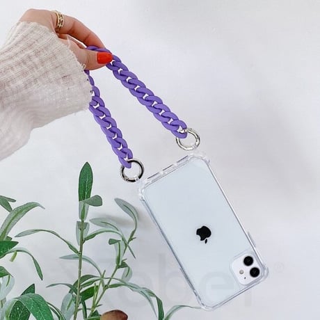 [MO177] ★iPhone7/8/SE(第2.3世代)/12/13/Pro/Pro Max/mini★ iPhoneケース ショルダー ハンドストラップ シェル型 クリア チェーン