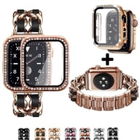 [MO206] ★Apple Watch belt 38mm/41mm/42mm/40mm/44mm/45mm★ アップルウォッチ セット レザーチェーン 異素材ミックス ブレスレット ラインストーン