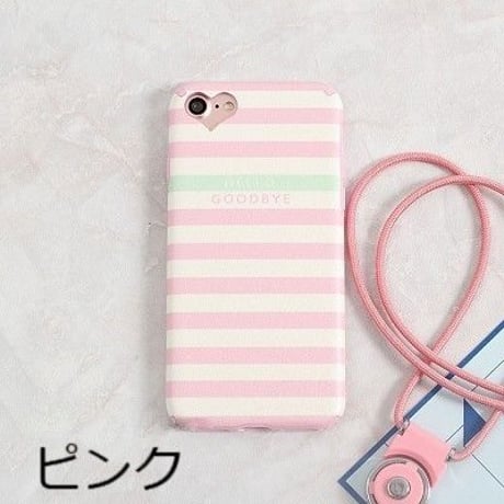 【SI008】★ iPhone 6 / 6s / 6Plus / 6sPlus / 7 / 7Plus ★ シェル型 ケース ( ブラック ピンク ) ストライプ ボーダー ハート かわいい シンプル