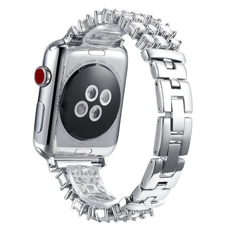 [MO123] ★Apple Watch belt 38mm/41mm/42mm/40mm/44mm/45mm★ アップルウォッチ 替えベルト 3列ラインストーン ステンレススチール ブレスレット